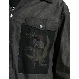 Dark Gray Cotton Collared Long Sleeves Shirt