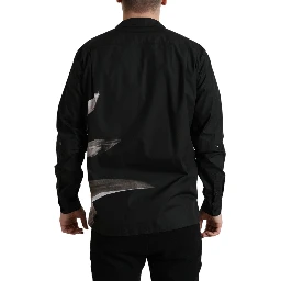 Black Floral Cotton Collared Long Sleeves Men Shirt
