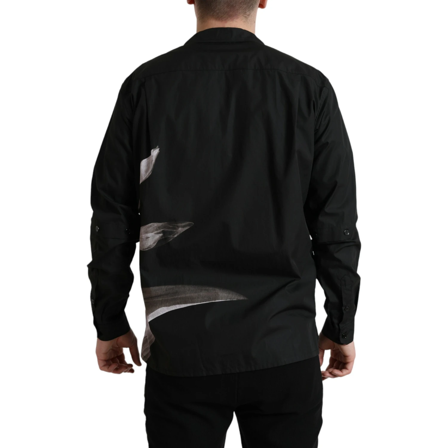 Black Floral Cotton Collared Long Sleeves Men Shirt