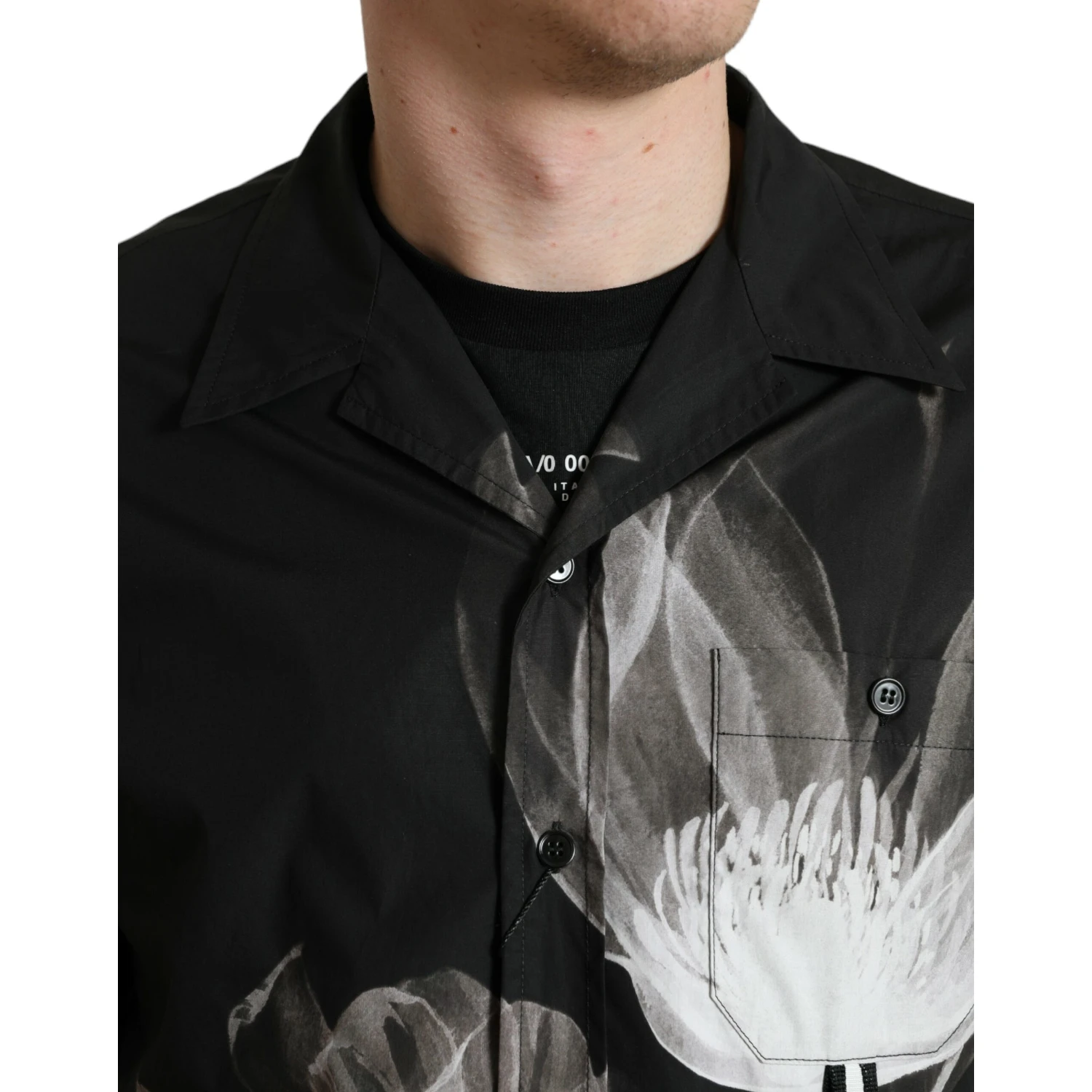 Black Floral Cotton Collared Long Sleeves Men Shirt