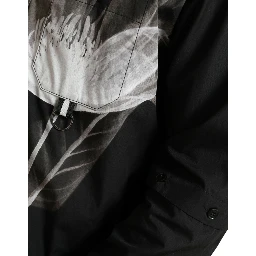 Black Floral Cotton Collared Long Sleeves Men Shirt