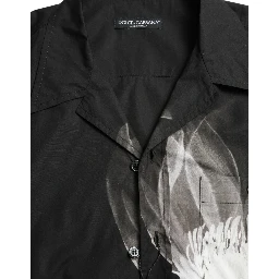Black Floral Cotton Collared Long Sleeves Men Shirt