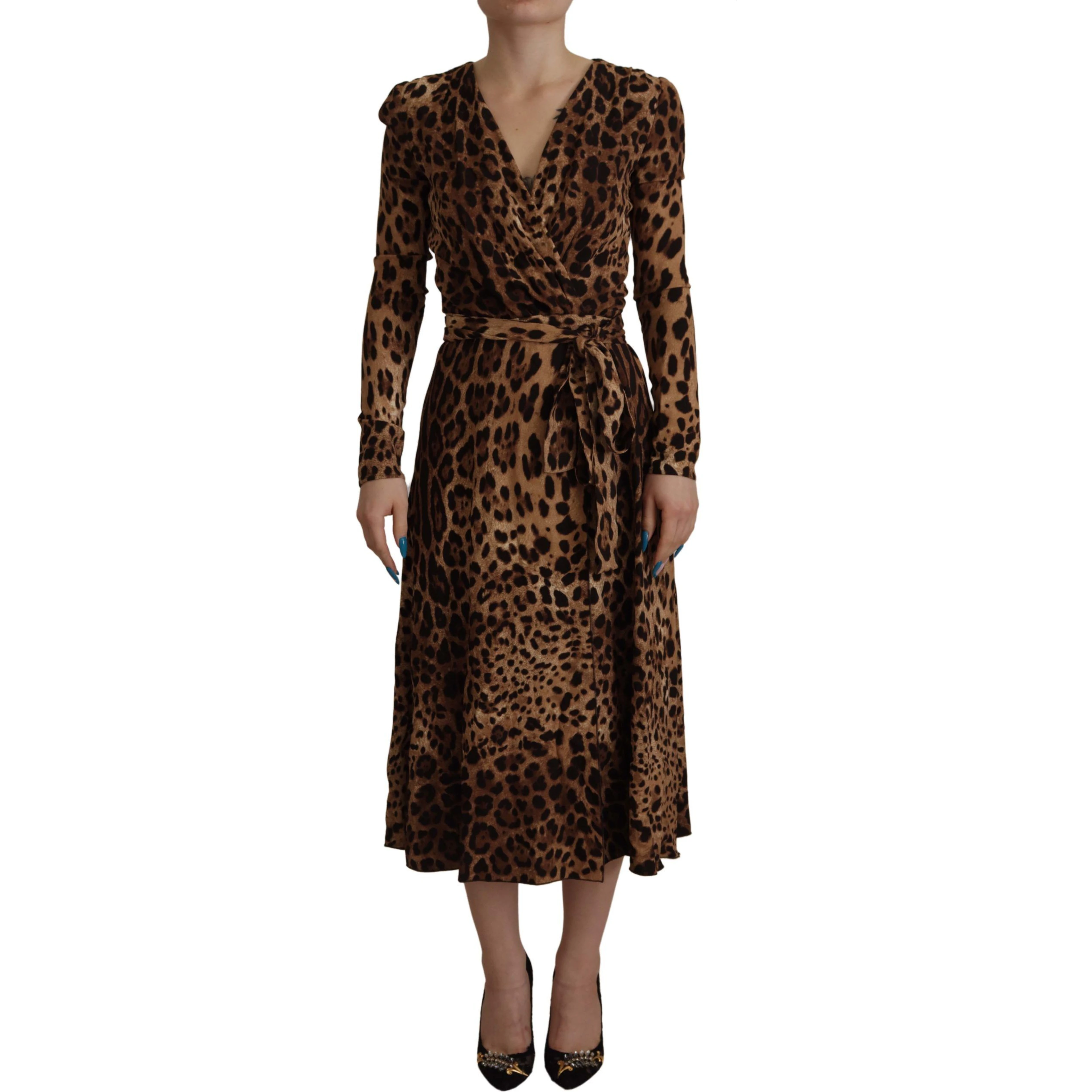 Brown Leopard Wrap A-line Maxi Viscose Dress