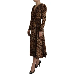 Brown Leopard Wrap A-line Maxi Viscose Dress