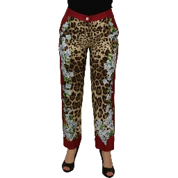 Multicolor Leopard Flora Printed Mid Waist Trouser Pants