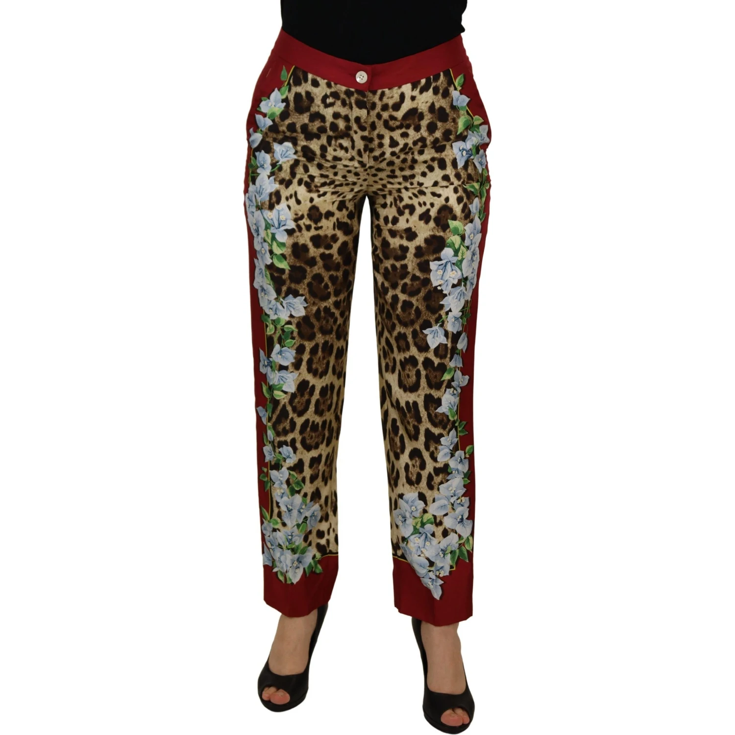 Multicolor Leopard Flora Printed Mid Waist Trouser Pants