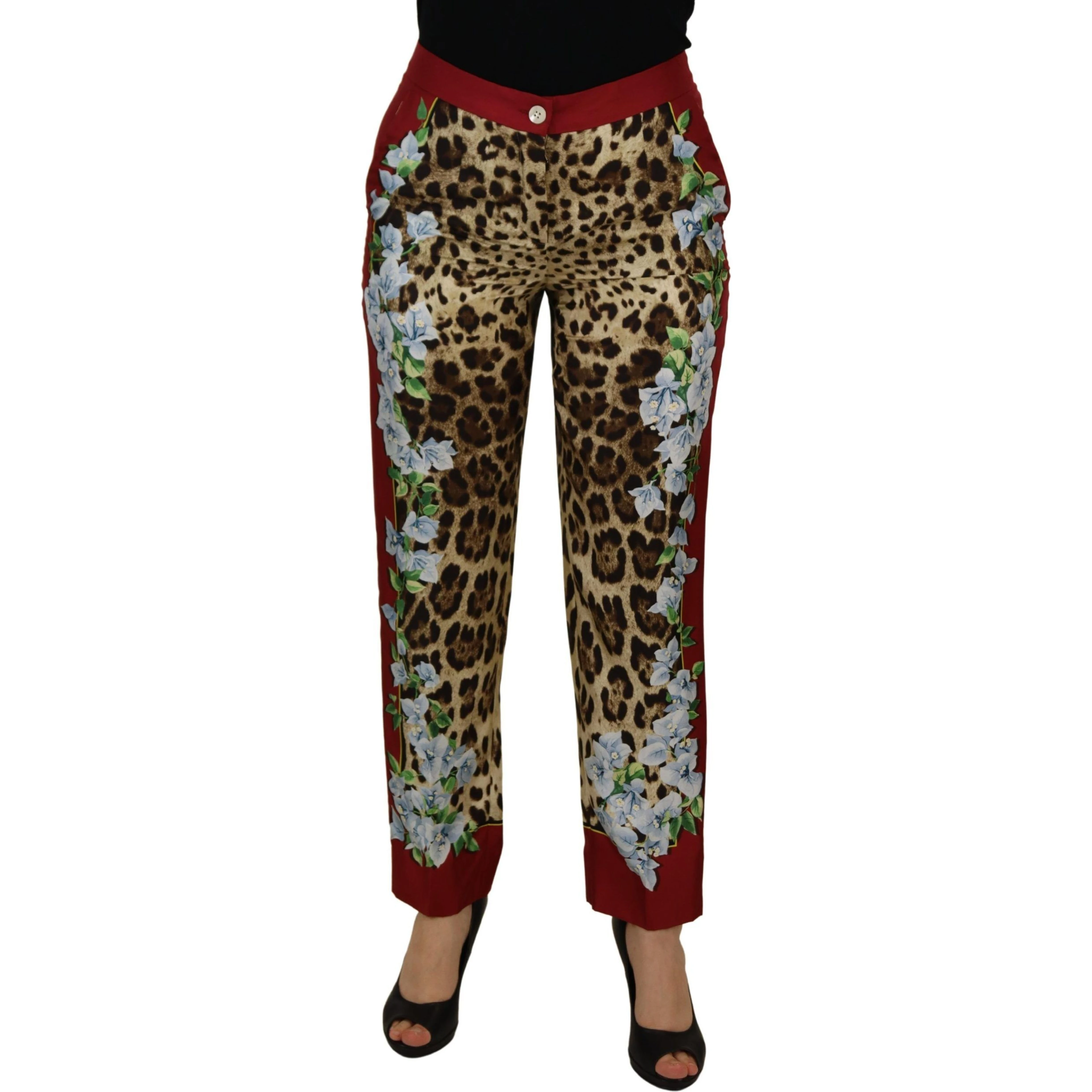 Multicolor Leopard Flora Printed Mid Waist Trouser Pants