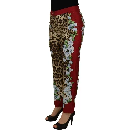 Multicolor Leopard Flora Printed Mid Waist Trouser Pants