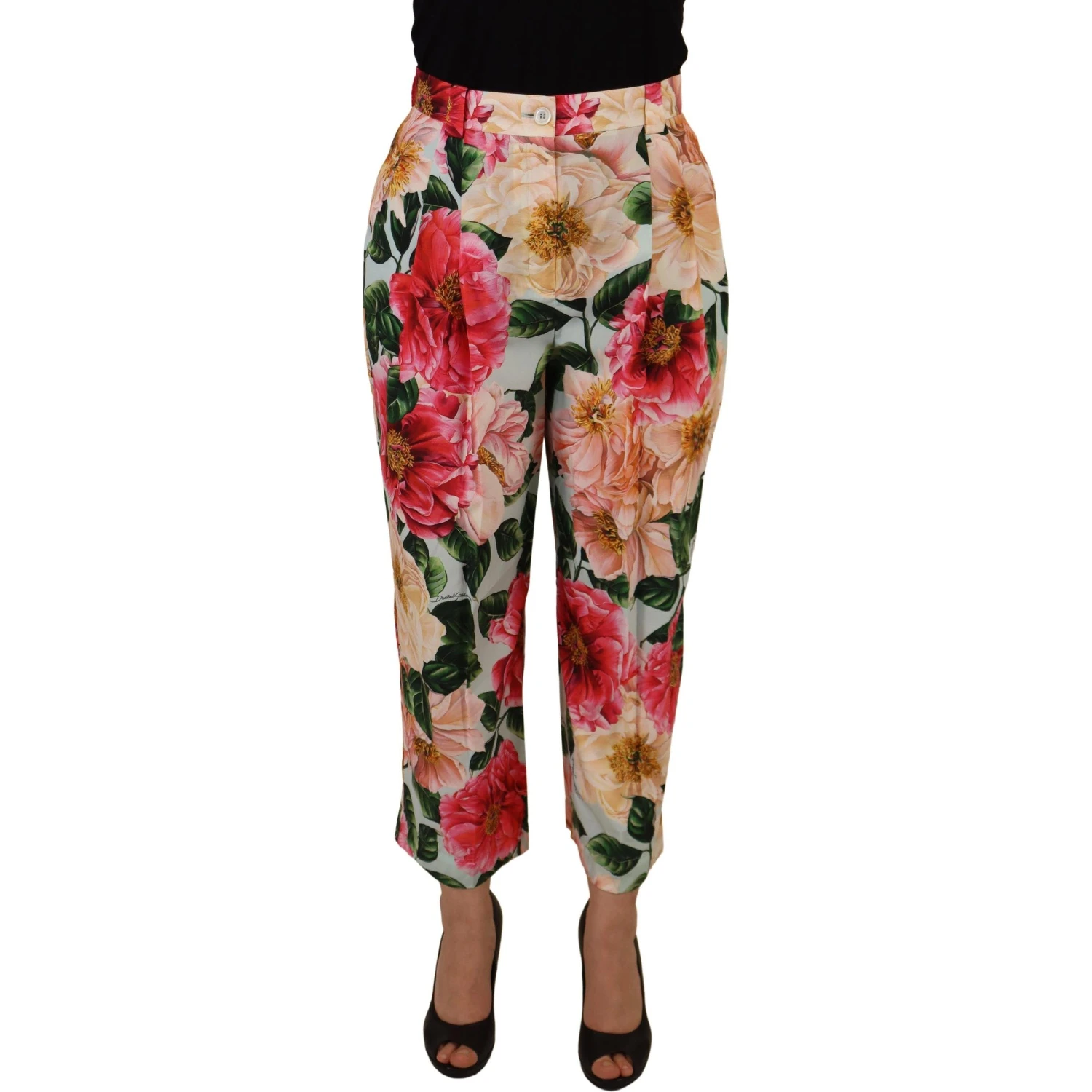Multicolor Flora Printed High Waist Cropped Trouser Pants