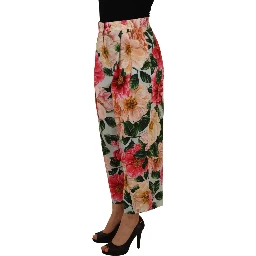 Multicolor Flora Printed High Waist Cropped Trouser Pants