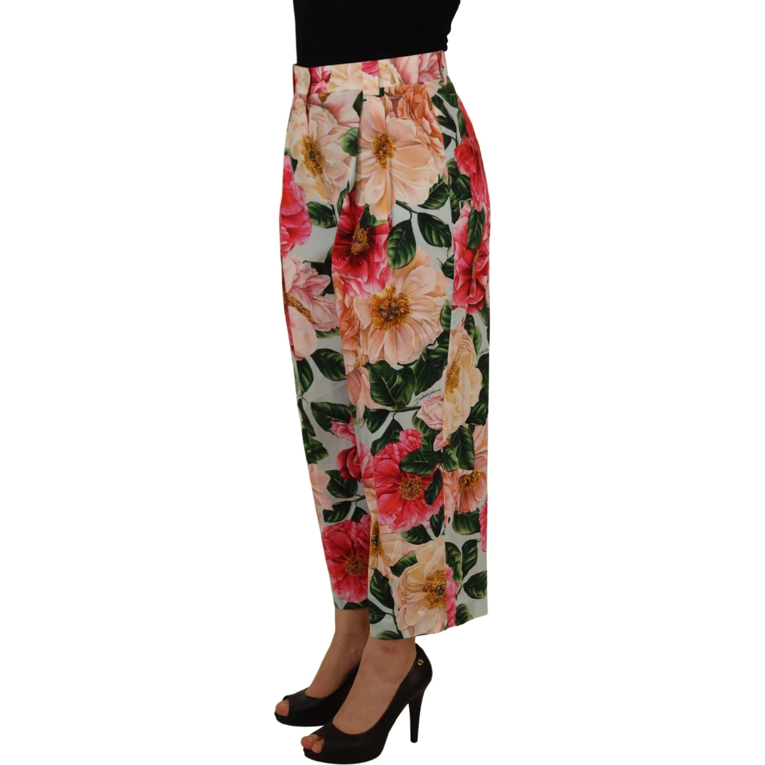 Multicolor Flora Printed High Waist Cropped Trouser Pants