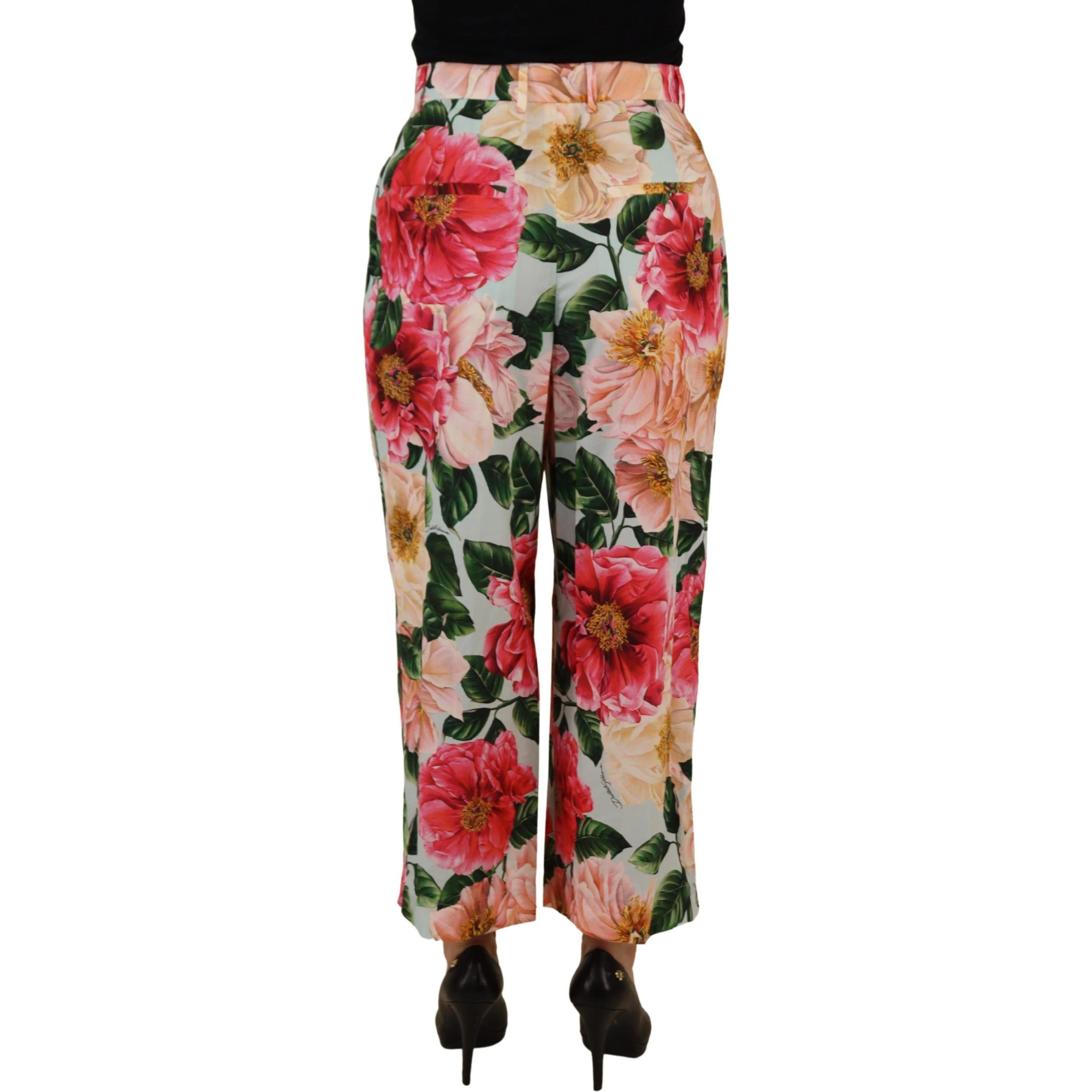 Multicolor Flora Printed High Waist Cropped Trouser Pants