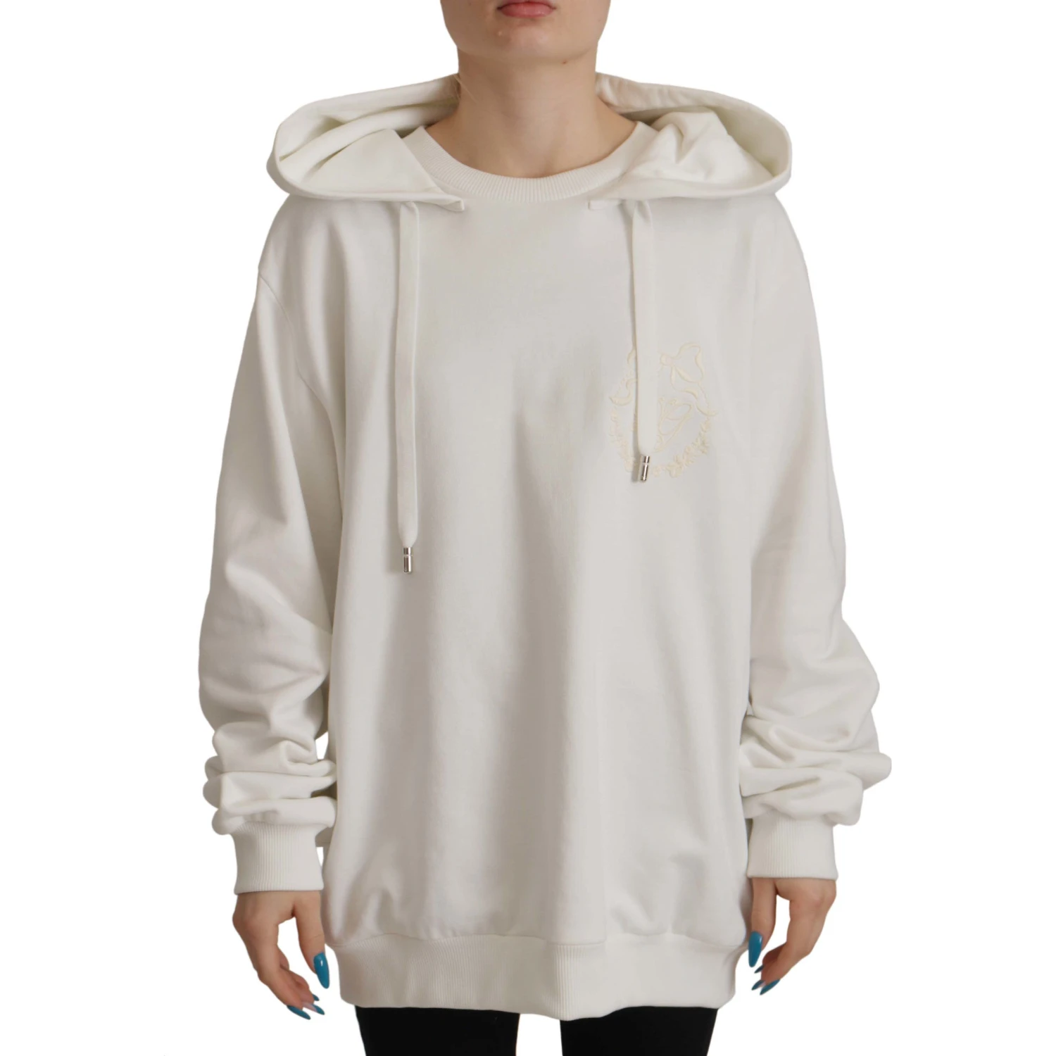 White Hoodie Pullover Embroidered Sweater