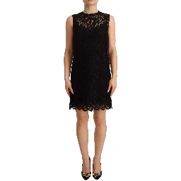 Black Floral Lace Sheath Sleeveless Mini Dress