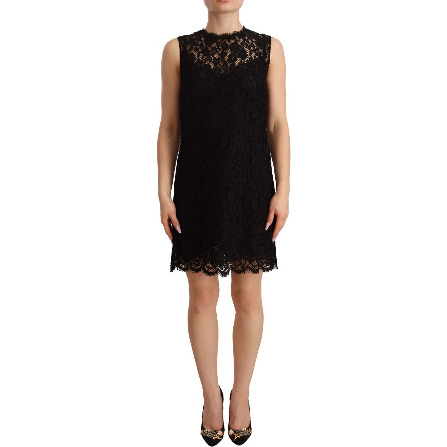 Black Floral Lace Sheath Sleeveless Mini Dress