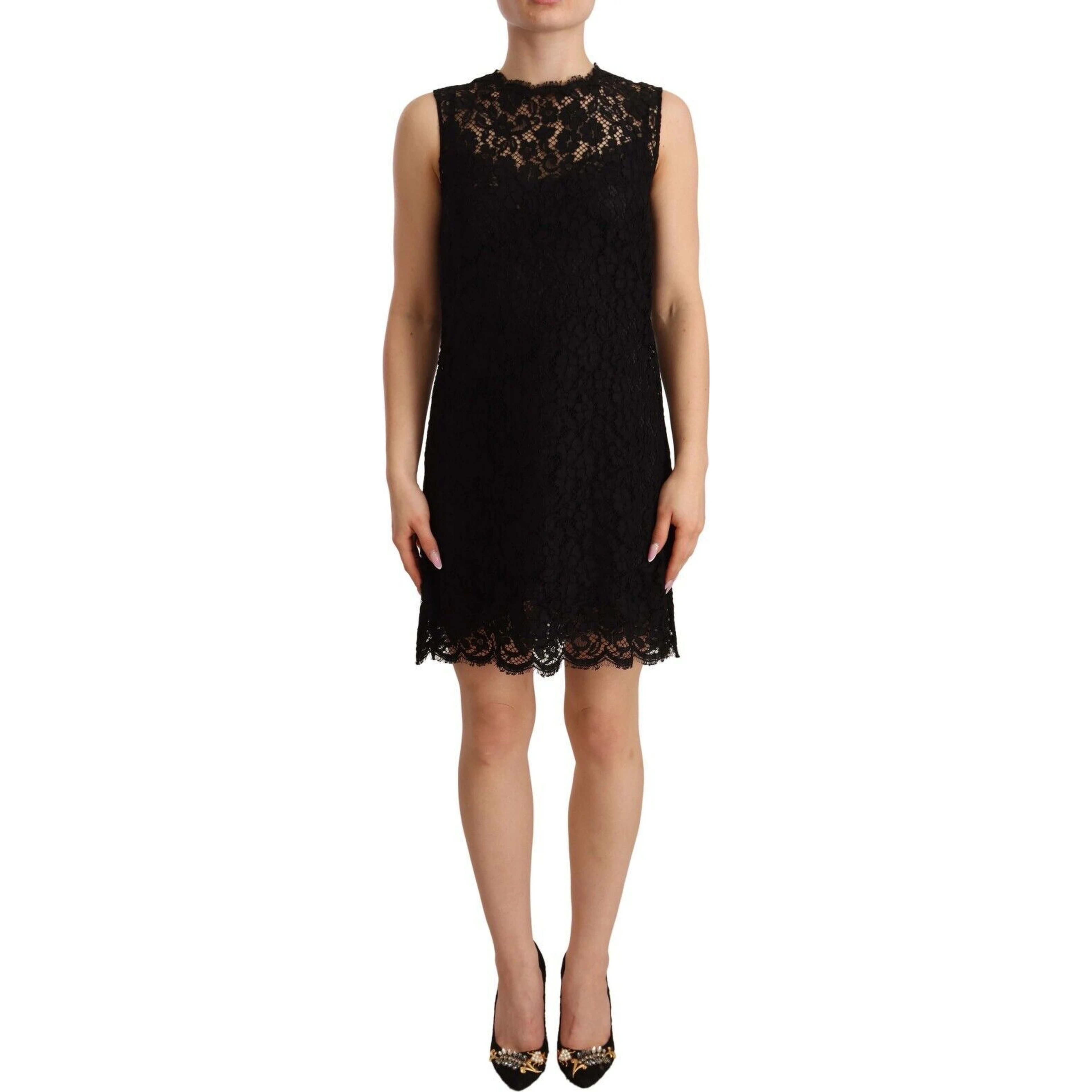 Black Floral Lace Sheath Sleeveless Mini Dress