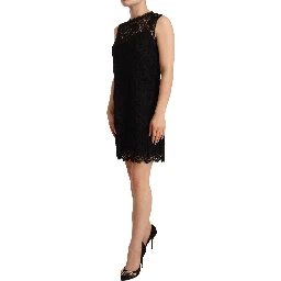 Black Floral Lace Sheath Sleeveless Mini Dress