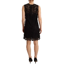 Black Floral Lace Sheath Sleeveless Mini Dress