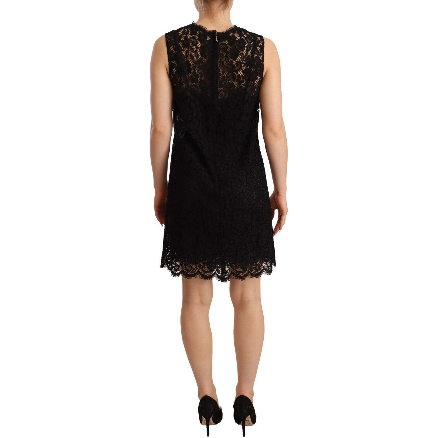 Black Floral Lace Sheath Sleeveless Mini Dress
