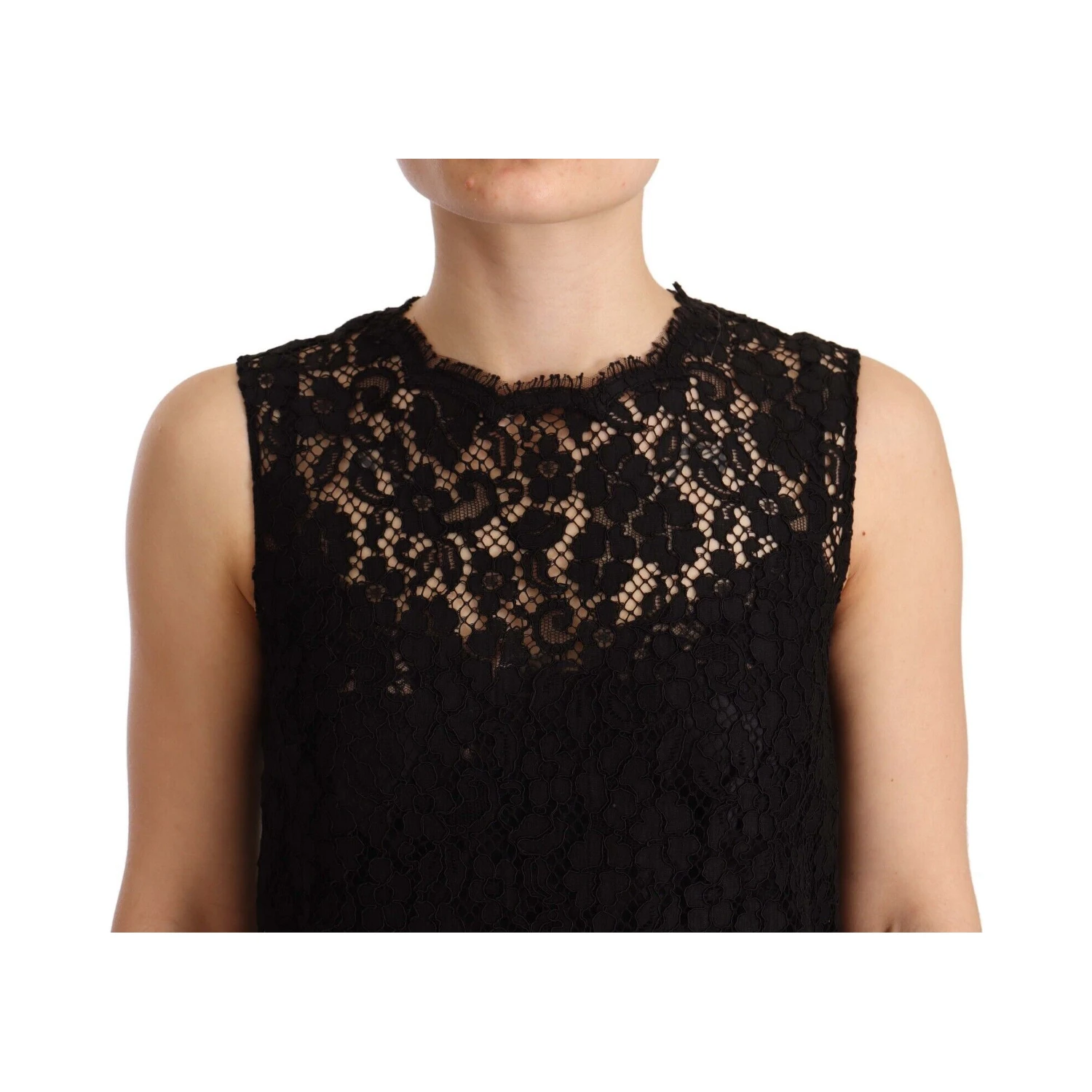 Black Floral Lace Sheath Sleeveless Mini Dress