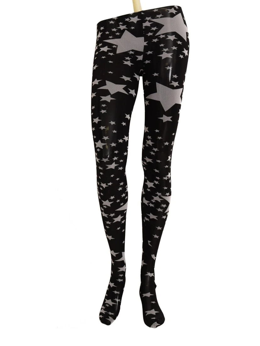 Black White Stars Print Nylon Stockings