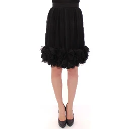 Black Silk Transparent Above Knees Skirt