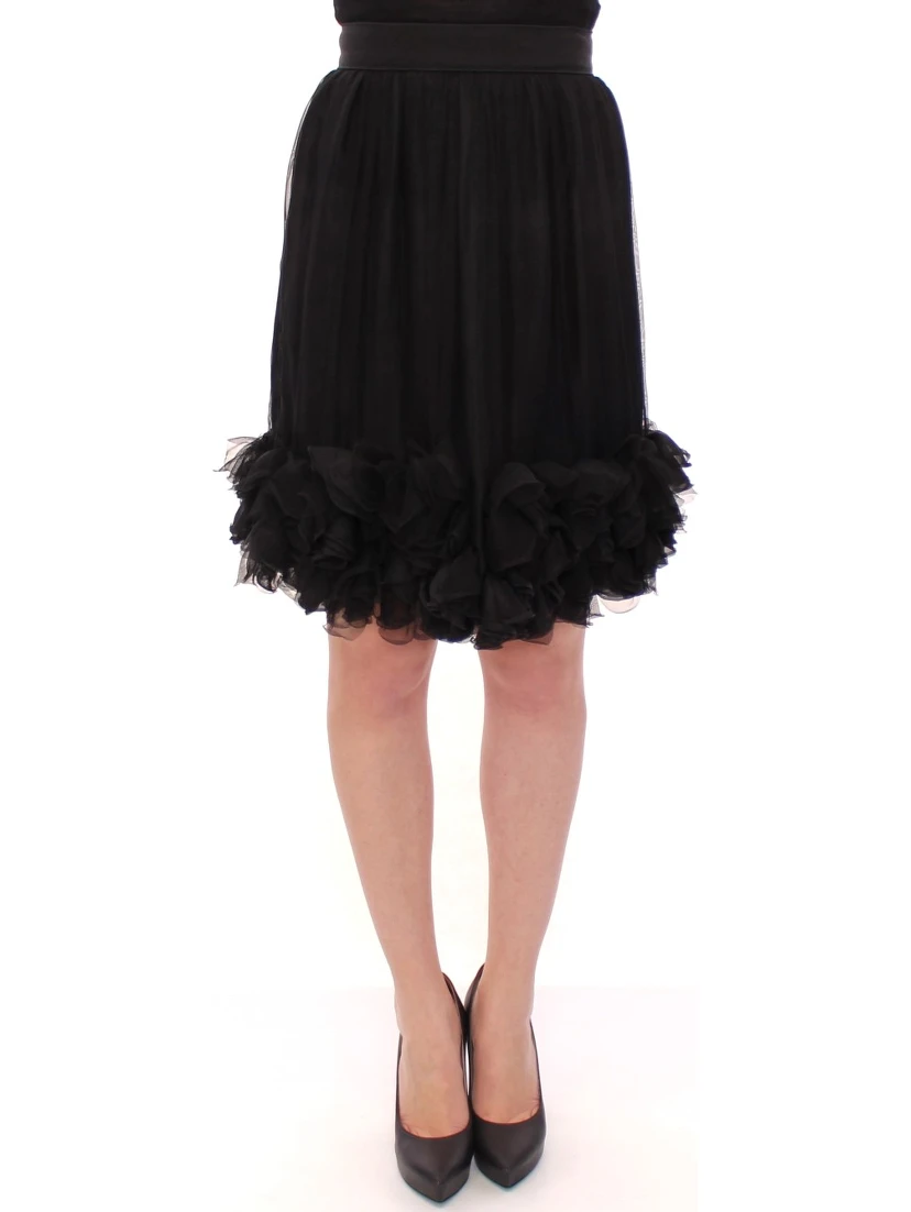 Black Silk Transparent Above Knees Skirt