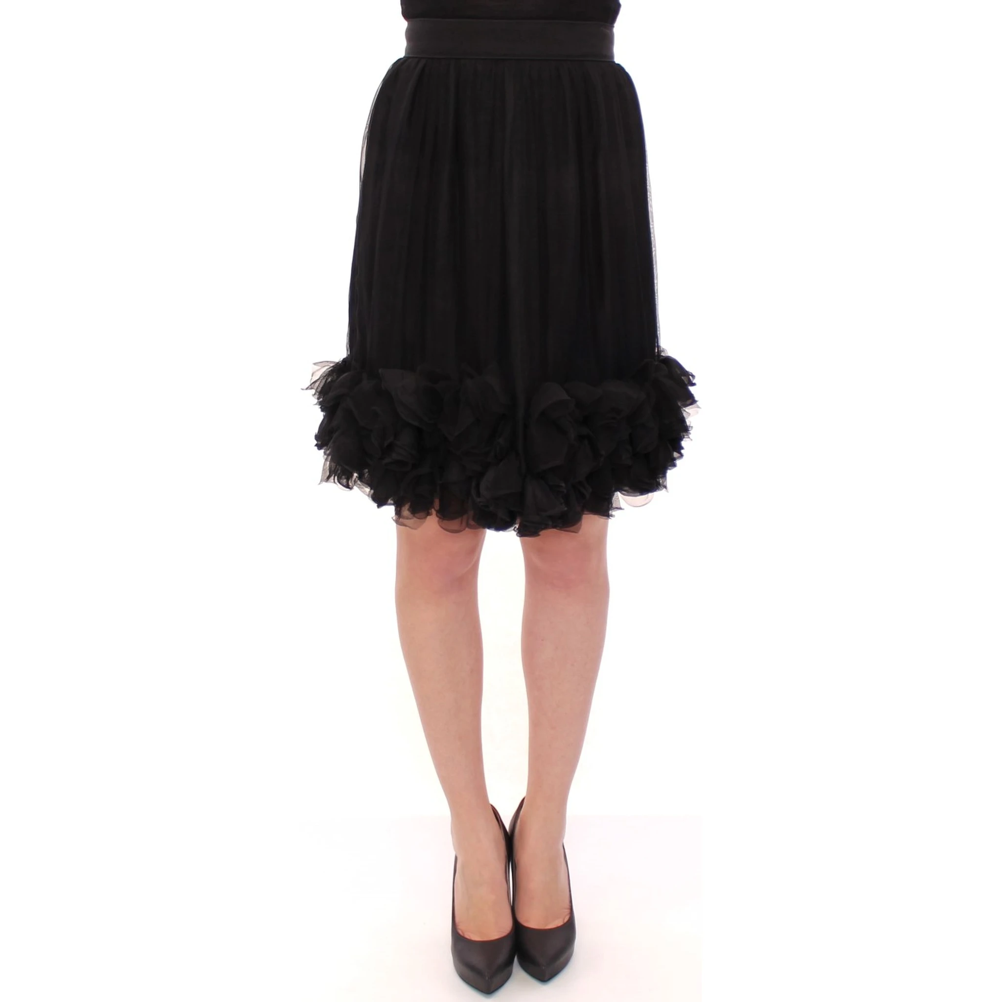 Black Silk Transparent Above Knees Skirt