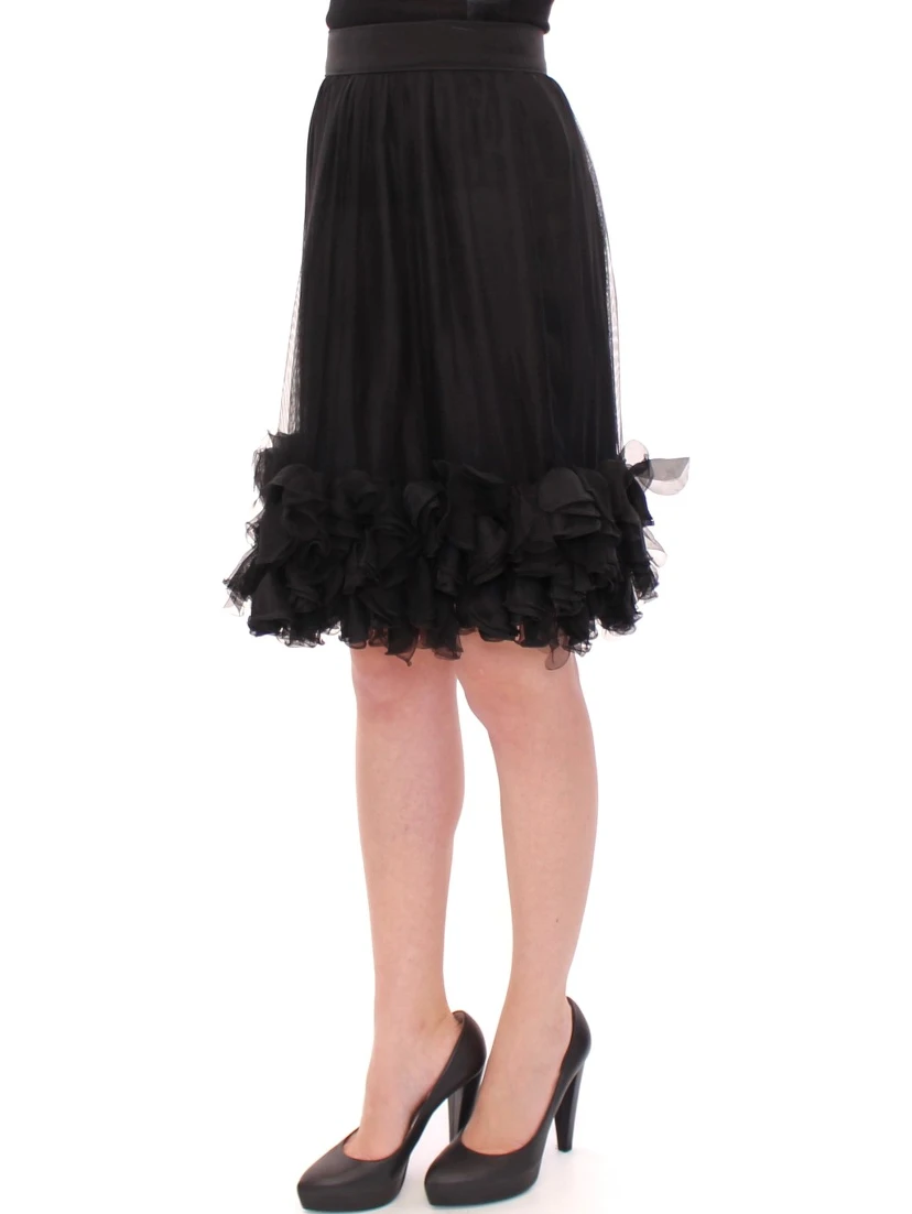 Black Silk Transparent Above Knees Skirt