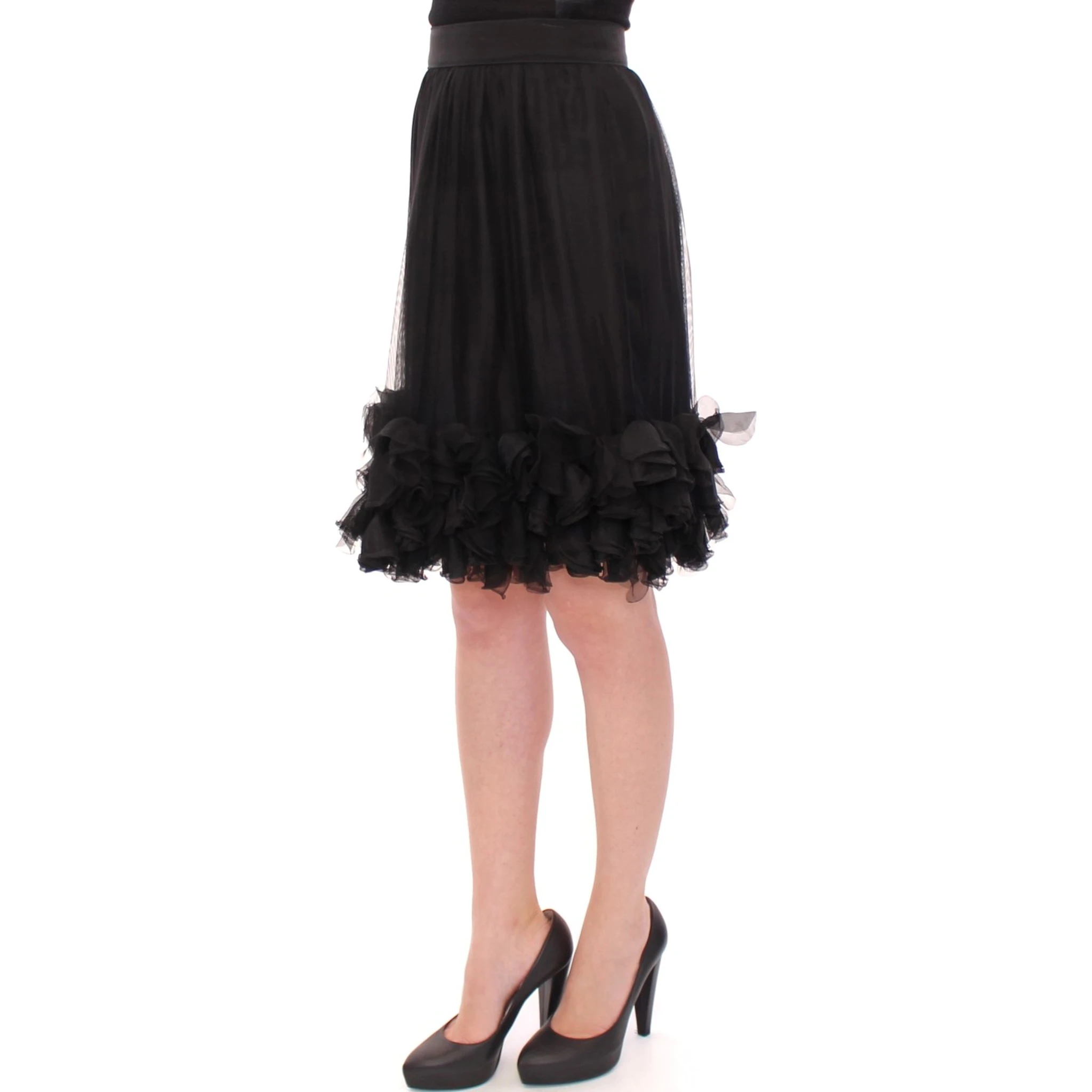 Black Silk Transparent Above Knees Skirt
