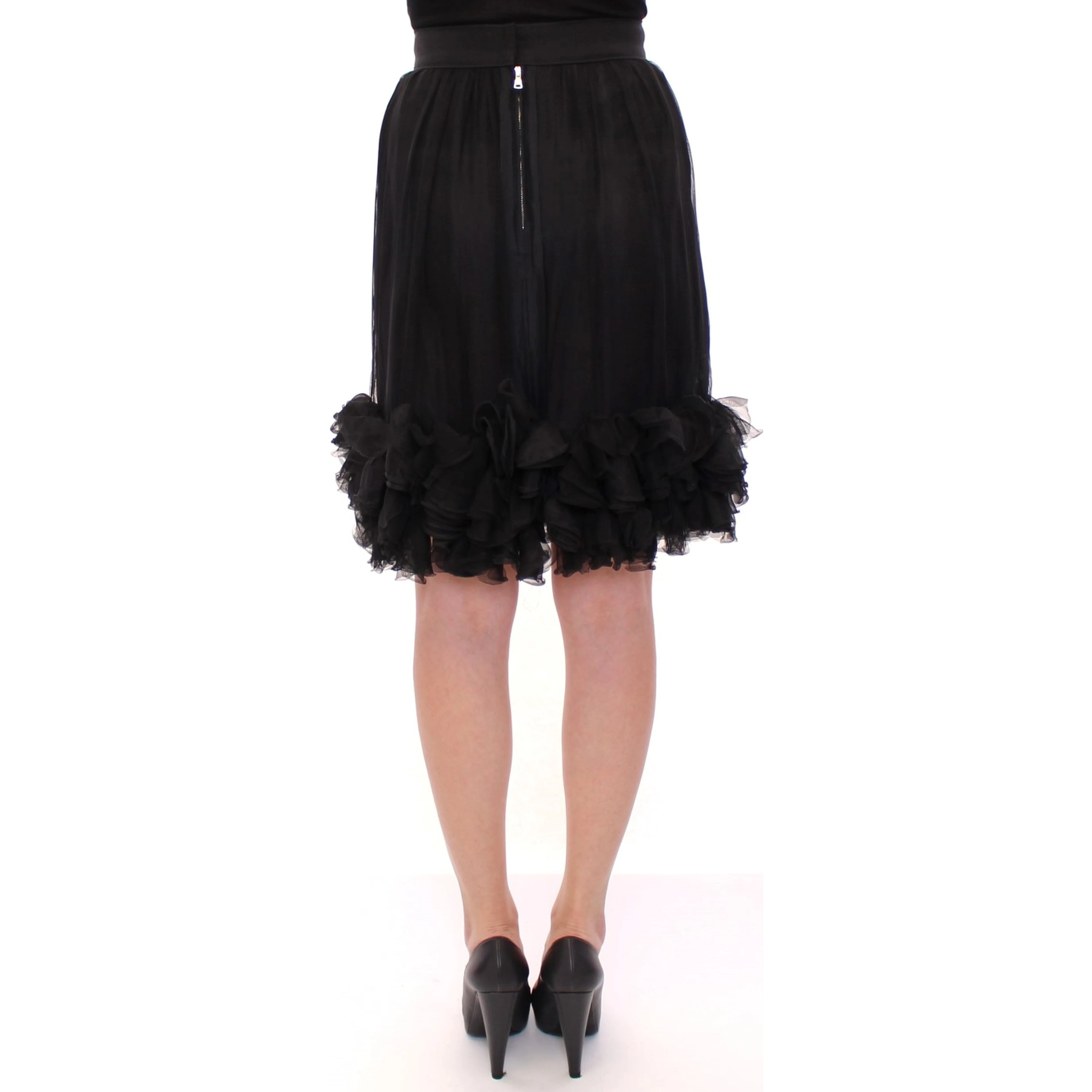 Black Silk Transparent Above Knees Skirt
