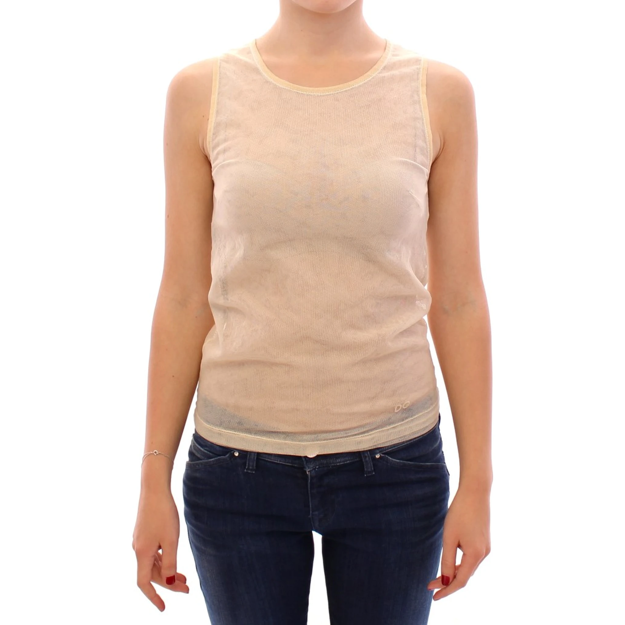 Beige Sleeveless Cotton Top Tank Blouse