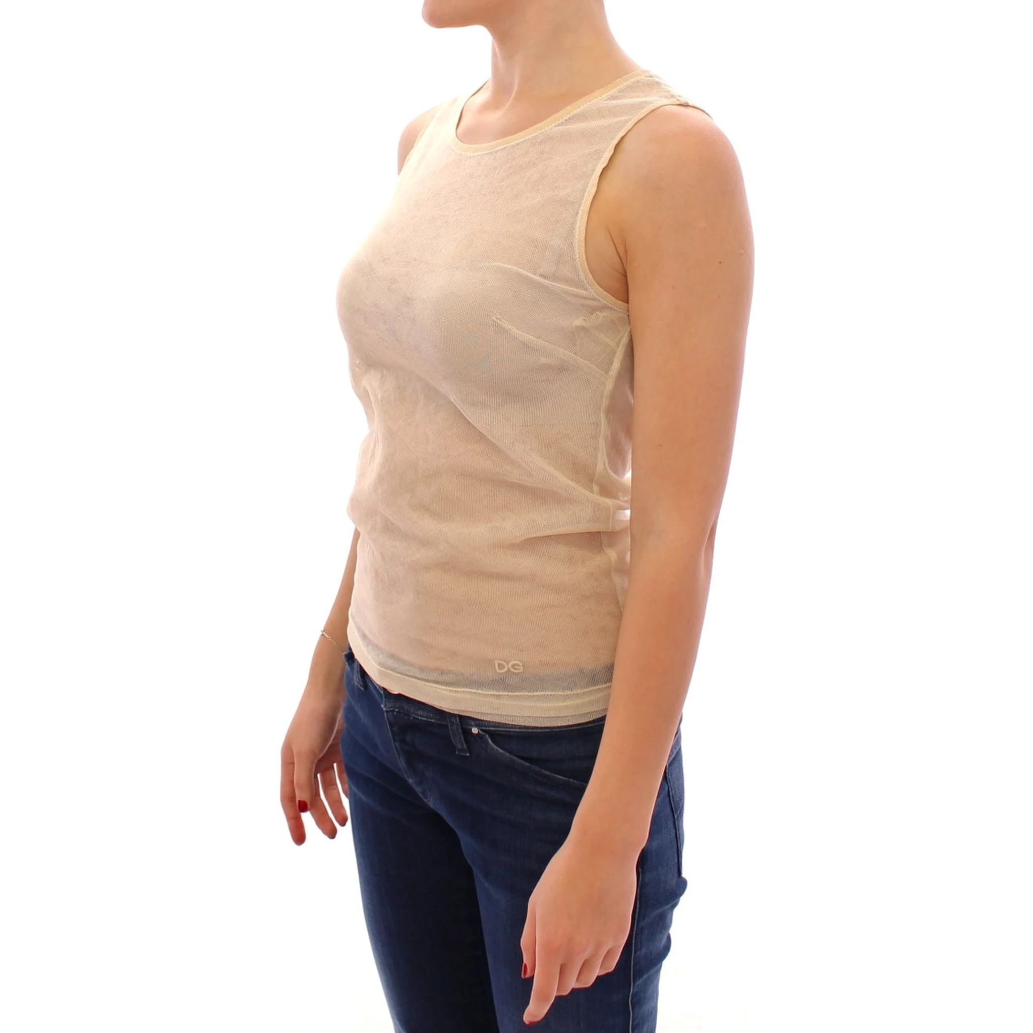 Beige Sleeveless Cotton Top Tank Blouse