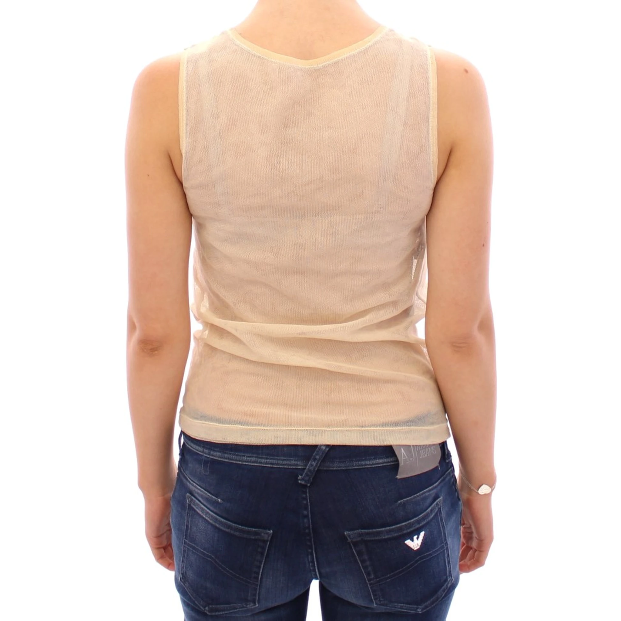 Beige Sleeveless Cotton Top Tank Blouse