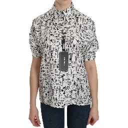 White Musical Instrument Collared Blouse  Shirt