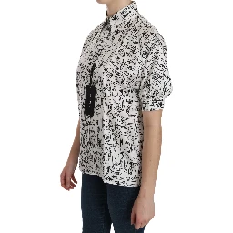 White Musical Instrument Collared Blouse  Shirt