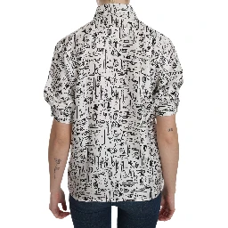 White Musical Instrument Collared Blouse  Shirt