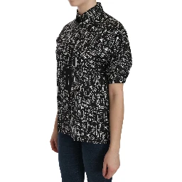 Black Musical Instrument Collared Blouse Shirt