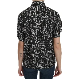 Black Musical Instrument Collared Blouse Shirt