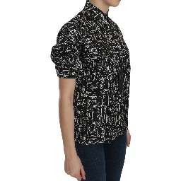 Black Musical Instrument Collared Blouse Shirt