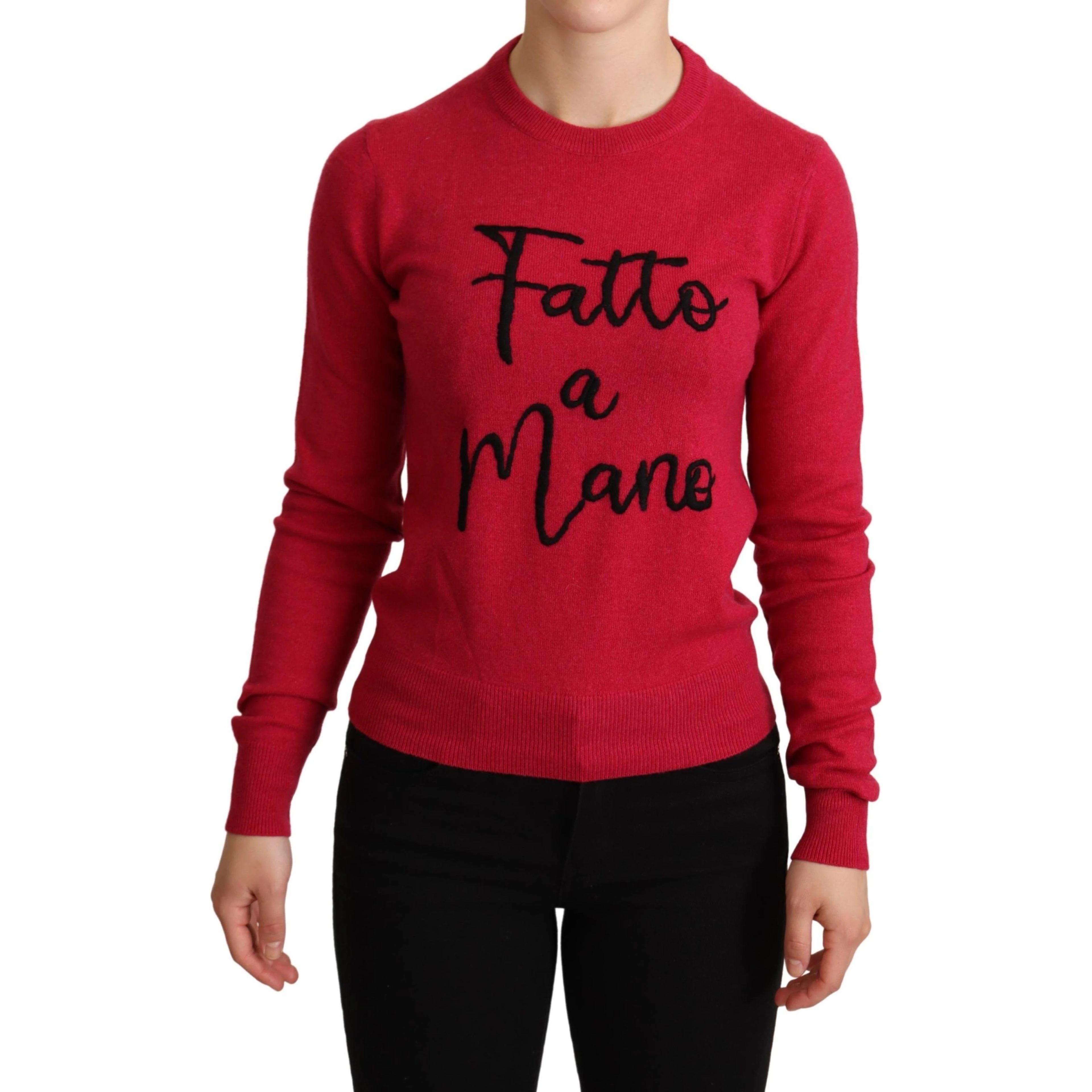 Pink Embroidered Cashmere Wool Pullover Sweater