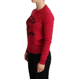 Pink Embroidered Cashmere Wool Pullover Sweater