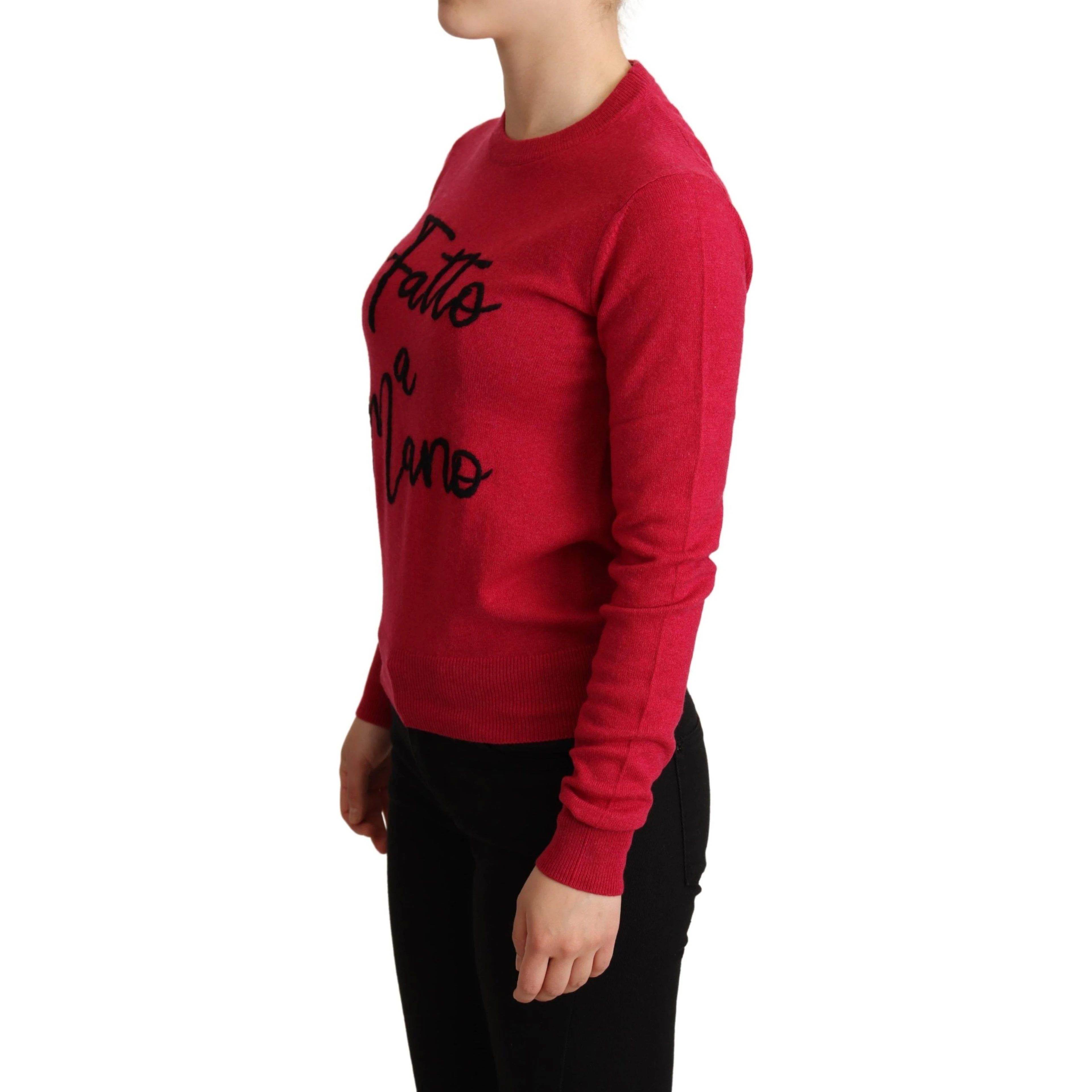 Pink Embroidered Cashmere Wool Pullover Sweater