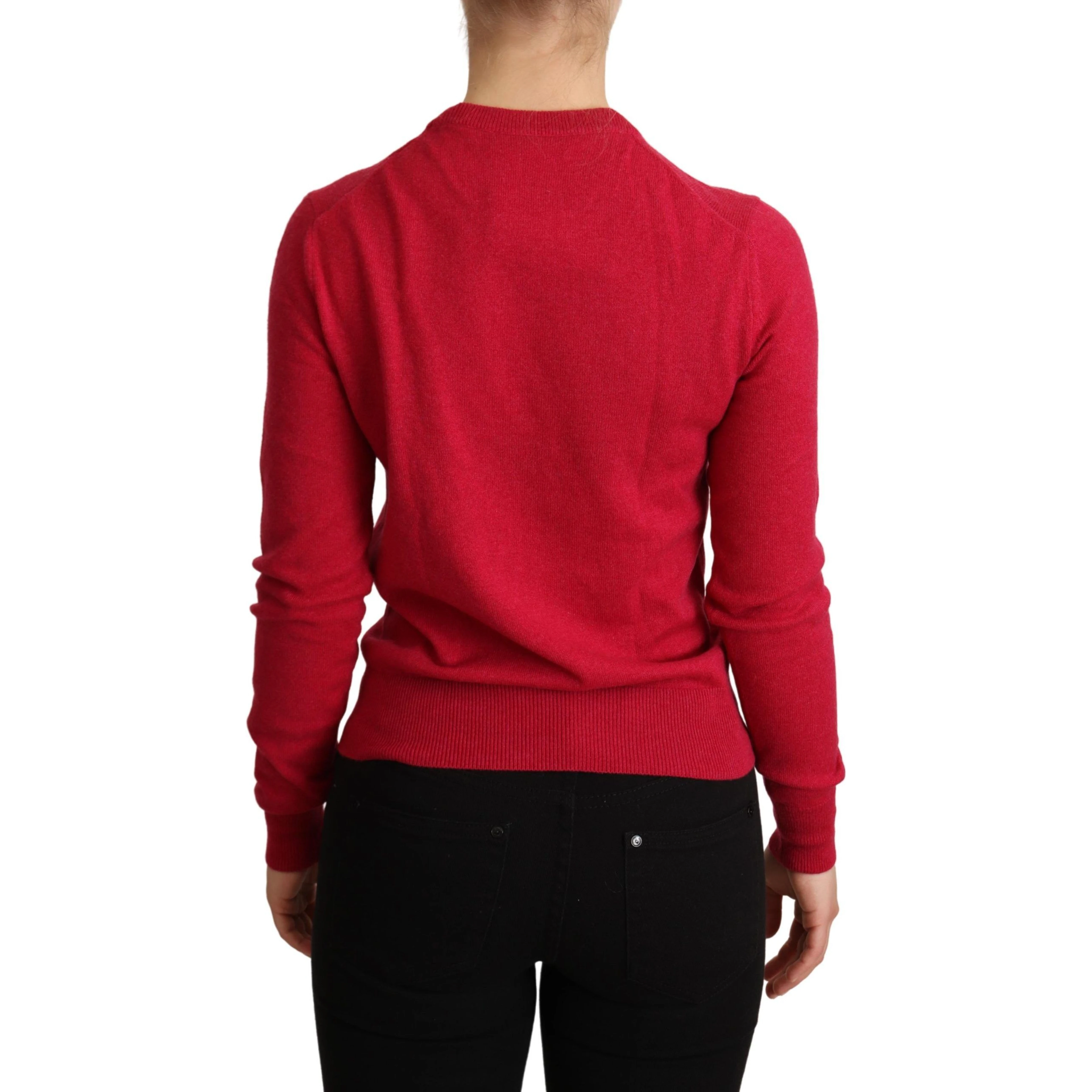 Pink Embroidered Cashmere Wool Pullover Sweater