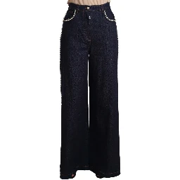 Dark Blue Crystal Embellished Flare Jeans