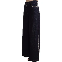 Dark Blue Crystal Embellished Flare Jeans