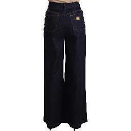 Dark Blue Crystal Embellished Flare Jeans