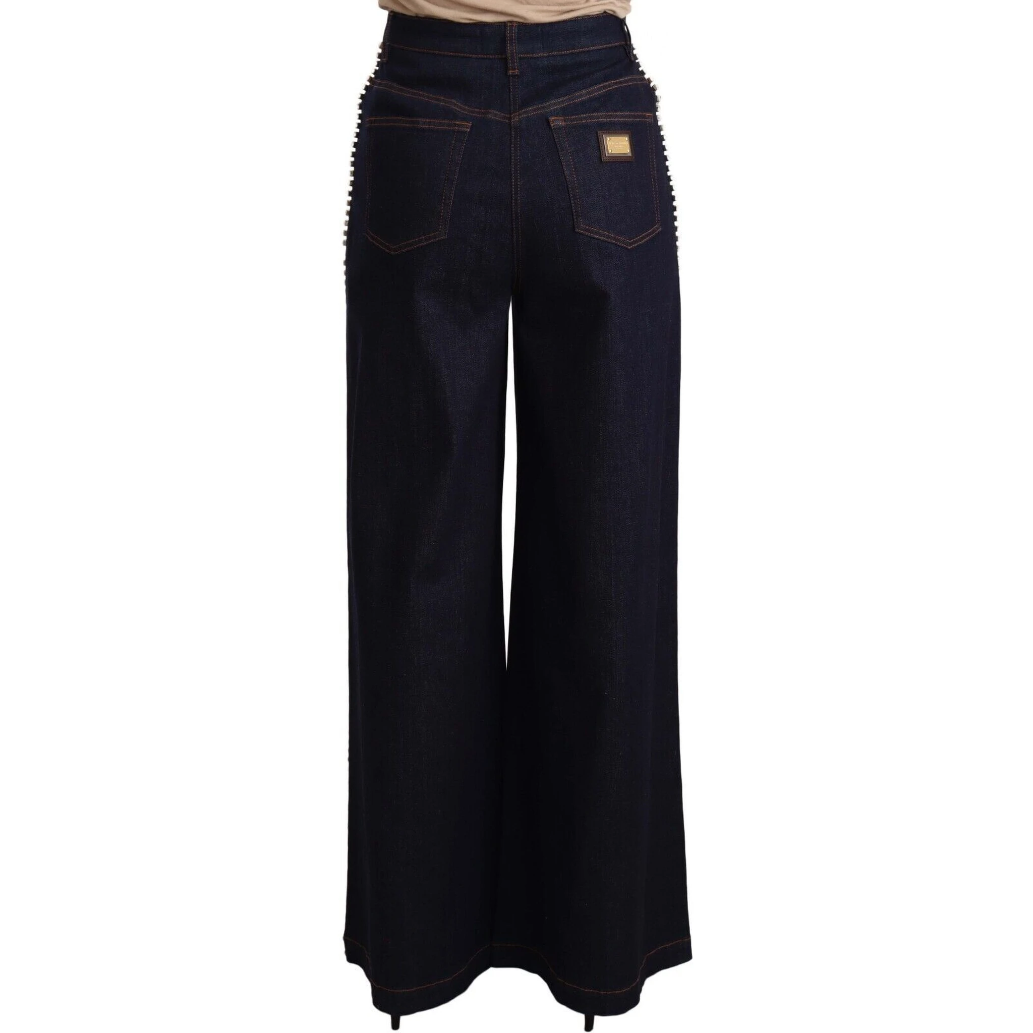 Dark Blue Crystal Embellished Flare Jeans