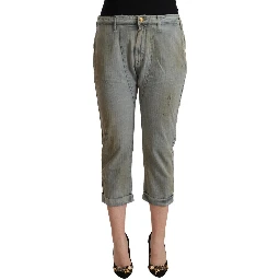 Gray 100% Cotton Mid Waist Skinny Cropped Pants