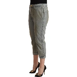 Gray 100% Cotton Mid Waist Skinny Cropped Pants